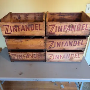 6 Wooden Zinfandel and Grapes Juice Crates