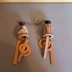 Ceramic Wind Chimes with Leather and Painted Designs