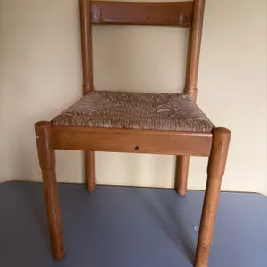 Wooden Chair with Woven Straw Seat and Rounded Backrest
