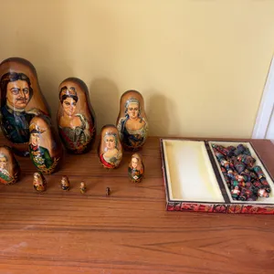 Russian-Style Nesting Dolls and Painted Chess/Checkers Set