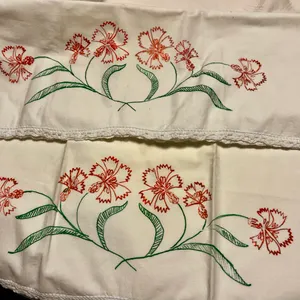 Two Vintage Pillow Covers Printed For Embroidery Floral Motif