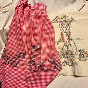 Vintage Gardener Tea Towel and Pink Check Apron / Cute Lot!