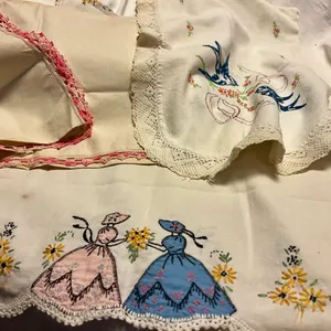 Three Embroidered Vintage Dresser Scarves