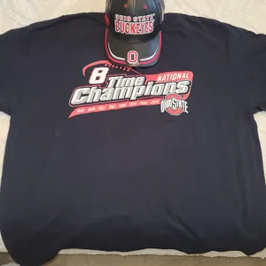 Ohio state buckeyes shirt, and leather hat