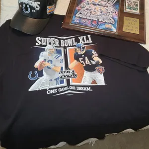 Super Bowl XLI Colts versus the Bears shirt, leather hat, and plaque