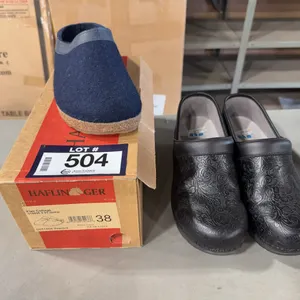 Lot of (1) Pair of Haflinger Slippers Size 38 and (1) Pair of Dansko LT Size 37 Slip-On Shoes