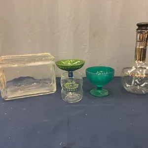 Glass jars and dishes and carafe