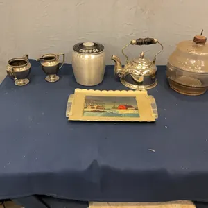 Coffe pot, cream and sugar, and tray