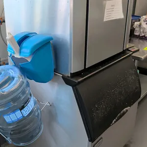 Ice-O-Matic CIM0530HA5 small cube ice maker with storage bin. Includes aluminum scoop, plastic scoop with caddy, San Jamar Saf-T-Ice bucket tote, and 