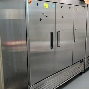 2022 Atosa MBF8504GR 3-door reach-in vertical freezer. Stainless steel construction with 3 solid doors, adjustable wire shelving, and bottom-mounted s