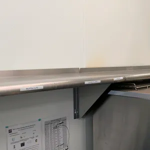 Stainless steel wall shelves. Includes (1) 60"L x 15"D shelf and (2) 48"L x 15"D shelves. Features rear upturn backsplash, bullnose front edge, and st