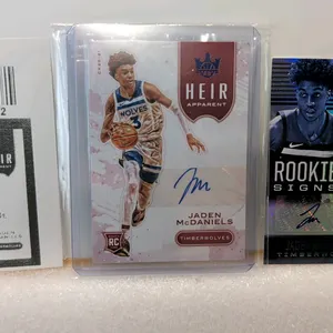 A Pair of Jaden McDaniels Autographed Rookie Cards. (Panini, 2020-21) Includes Court Kings Heir Apparent No. HA-JMD numbered 19/25 and Illusions Rooki
