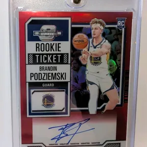 A 2023-24 Panini Contenders Optic Brandin Podziemski Rookie Ticket Autograph Card. (Panini, 2023-24) Card No. 106 variation featuring an authentic aut