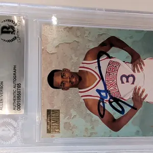 An Allen Iverson Signed 1996 SkyBox Premium #85 Trading Card. (SkyBox, 1996) Featuring an authentic autograph signed in blue ink on the front by Phila