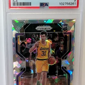 An Austin Reaves 2021 Panini Prizm Ice Rookie Card. (Panini, 2021) Features Los Angeles Lakers guard Austin Reaves, card #165 with the "RC" rookie log