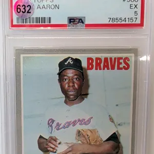 A 1970 Topps Hank Aaron Baseball Card #500. (Topps, 1970) A vintage baseball card featuring Atlanta Braves outfielder Hank Aaron. Graded PSA EX 5 (Cer