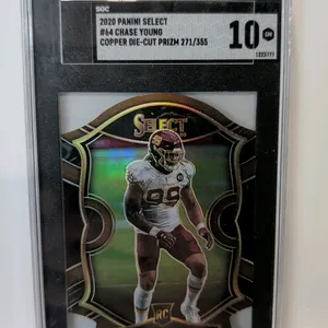 A Chase Young 2020 Panini Select Copper Die-Cut Prizm Rookie Card. (Panini, 2020) Concourse level die-cut prizm trading card #64 featuring Chase Young