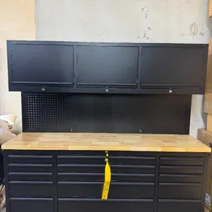 NEW 72'' ROLLING TOOL BENCH WITH PEGBOARD AND TOP CABINETS WOOD TOP