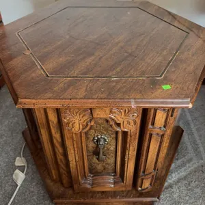 Wood Hexagonal Side Table with 24 Inch Top, 20 Inches Tall