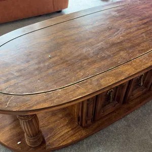 Wooden Tabletop with Circular Inlay Design