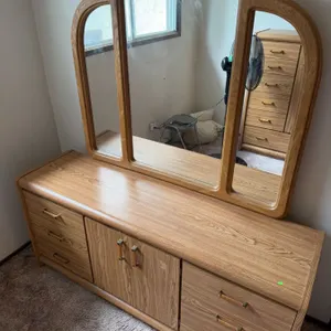 Palliser Dresser With Attached Mirror, Drawers and Cabinet.