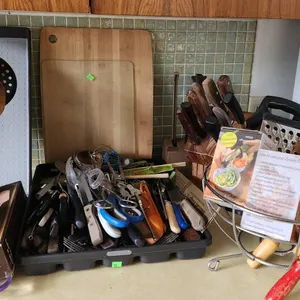 Kitchen Cutlery, Utensils, Coronet Electric Knife, Banana Stand, and Noodle Makers
