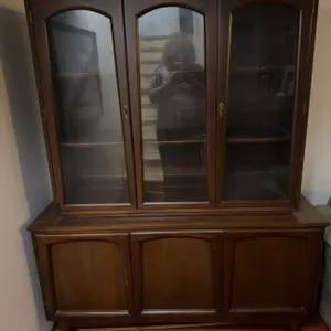 Wood Display Cabinet with Glass Doors and Storage Base