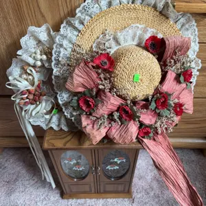 Wooden Jewelry Cabinet with Floral Glass Doors