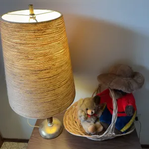 Vintage Table Lamp 30" T and Basket with Teddy Bears
