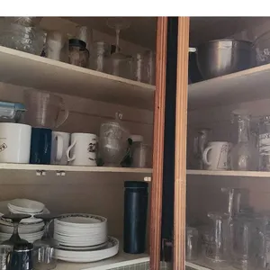 Kitchen Cupboard Contents with Plates, Glasses, Mugs and Assorted Items