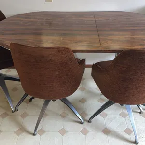 Mid Century Modern Dining Table with Four Swivel Chairs