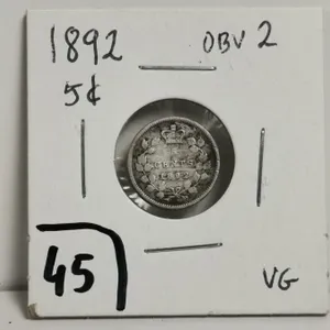 1892 Obv 2 Silver 5 cent Coin