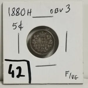 1880H OBV3 5 cent coin, silver F/VG