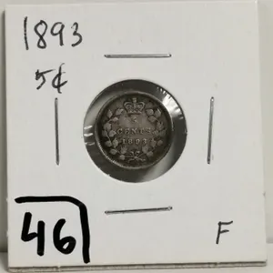 1893 Silver 5 cent coin