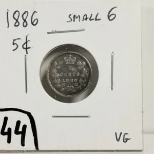 1886 Small 6 Silver 5 cent Coin