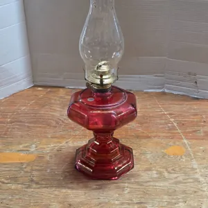 Pink glass oil lamp- with chimney