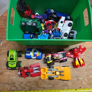 Bin full of various kids toys