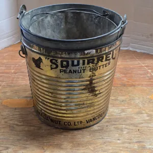Squirrel peanut butter pail and other pails
