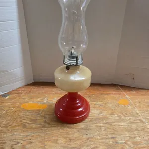 Red base oil lamp- with chimney