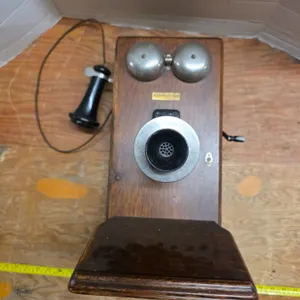 Antique long box oak telephone- ringer works- looks complete