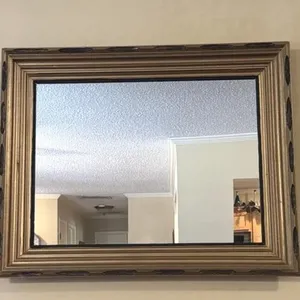 Vintage Brass Candlesticks and Wood Framed Mirror
