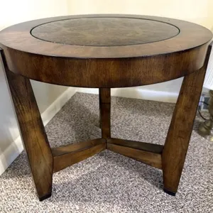 Wood Side Table with Metal Top Inlay 25” x 24”