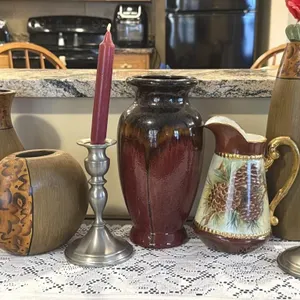 Wood and Ceramic Vases and Candlesticks 
-