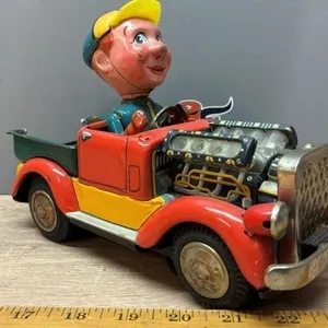 Battery Operated Tin Toy Car. Missing Windshield.