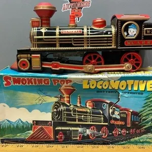 Tin Train Toy w/Smoke In Original Box (Damaged).
