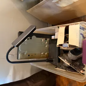 Box of Various Electronics Including DVD Player, Lamp & More