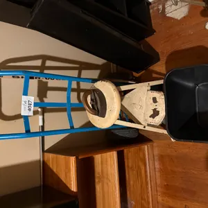 Garbage Bin, Stool, Vintage Iron and Dolly