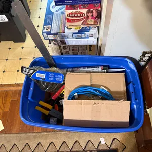 Tote of Various Shop Supplies and Tools