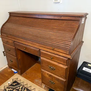 Solid Wood Desk with Sliding Closeable Top and Contents