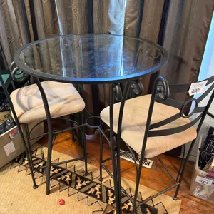 Glass Top Café Style Table & (2) Matching Chairs